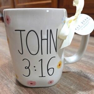 Rae Dunn White Mug with Floral Accents, NEW